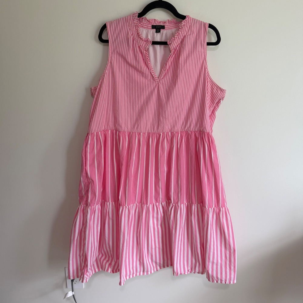 J.Crew Pink White Striped Sleeveless Tiered Mini Dress XXL Cotton